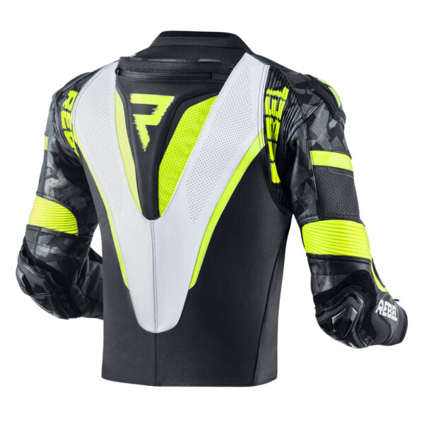 Kurtka skórzana REBELHORN REBEL BLACK/WHITE/FLO YELLOW - obrazek 2