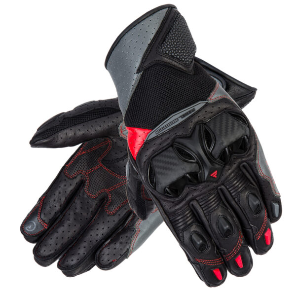 Rękawice skórzane REBELHORN FLUX II BLACK/GREY/FLO RED