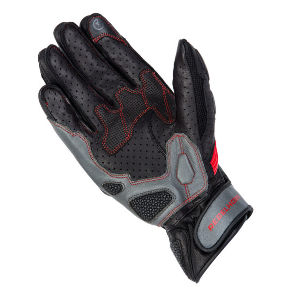Rękawice skórzane REBELHORN FLUX II BLACK/GREY/FLO RED - obrazek 2