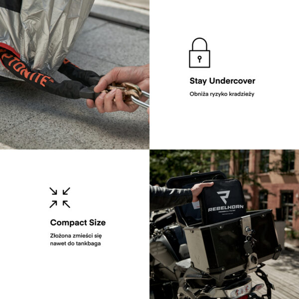 Pokrowiec na motocykl REBELHORN COVER II Z MIEJSCEM NA KUFER BLACK/SILVER - obrazek 9
