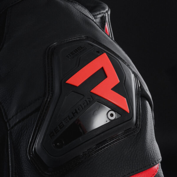 Kurtka skórzana REBELHORN FIGHTER BLACK/FLO RED - obrazek 5