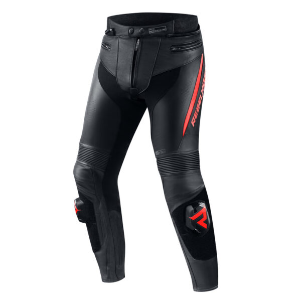 Spodnie skórzane REBELHORN FIGHTER BLACK/FLO RED