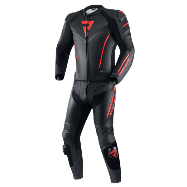 Spodnie skórzane REBELHORN FIGHTER BLACK/FLO RED - obrazek 8