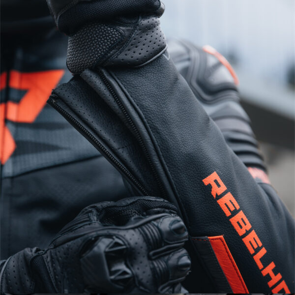 Kurtka skórzana REBELHORN VANDAL BLACK/FLO RED - obrazek 4