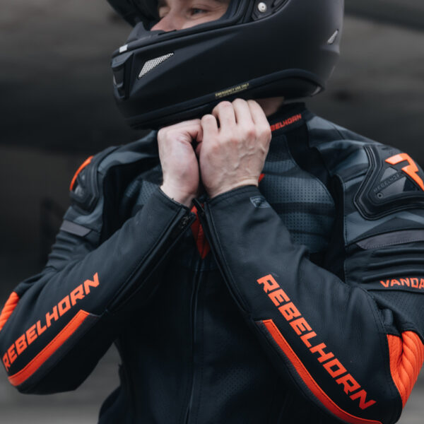 Kurtka skórzana REBELHORN VANDAL BLACK/FLO RED - obrazek 8