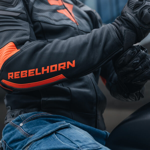 Kurtka skórzana REBELHORN VANDAL BLACK/FLO RED - obrazek 9