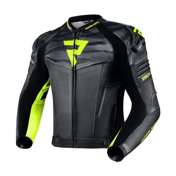 Kurtka skórzana REBELHORN VANDAL BLACK/FLO YELLOW