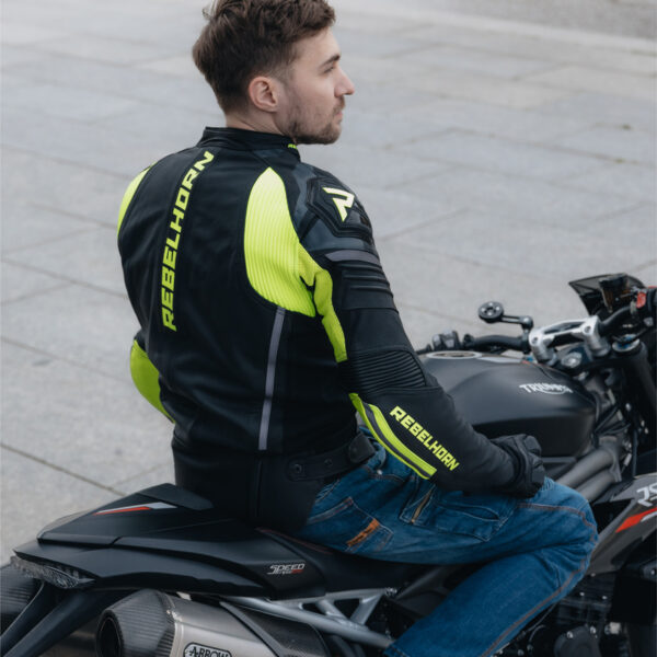 Kurtka skórzana REBELHORN VANDAL BLACK/FLO YELLOW - obrazek 6