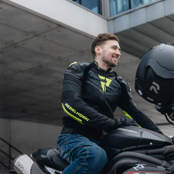 Kurtka skórzana REBELHORN VANDAL BLACK/FLO YELLOW - obrazek 11