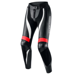 Spodnie skórzane REBELHORN REBEL LADY BLACK/FLO RED/WHITE