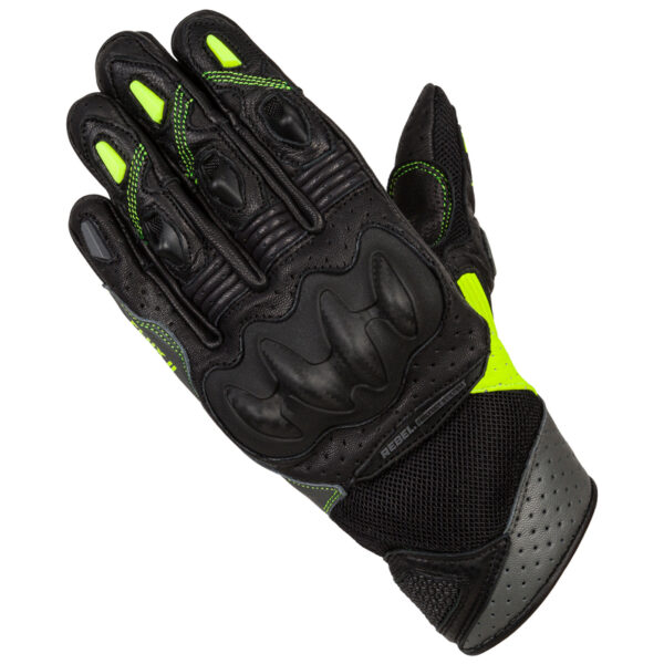 Rękawice skórzane REBELHORN FLUX II LADY BLACK/FLO YELLOW - obrazek 2