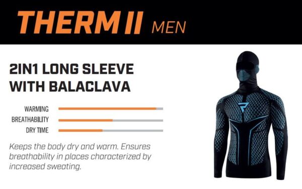 Koszulka termoaktywna REBELHORN Z KOMINIARKĄ THERM II 2W1 BLACK/BLUE - obrazek 3
