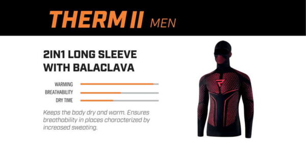 Koszulka termoaktywna REBELHORN Z KOMINIARKĄ THERM II 2W1 BLACK/RED - obrazek 3