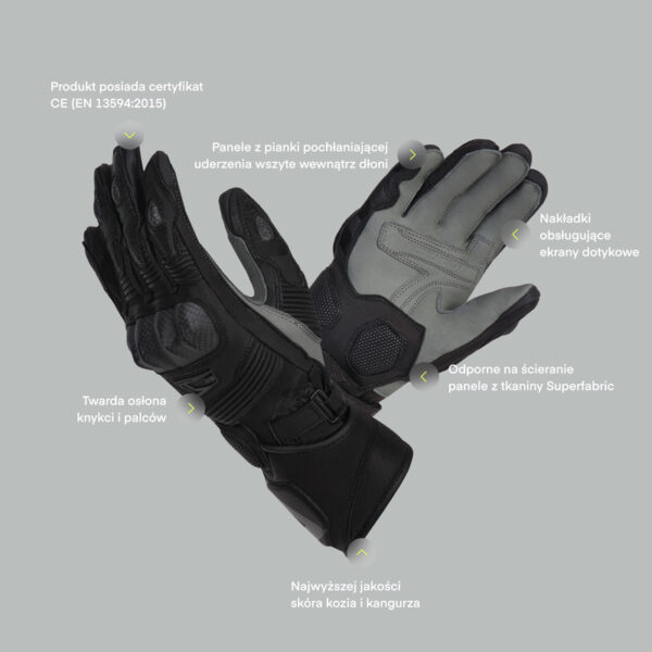 Rękawice skórzane REBELHORN FIGHTER BLACK/FLUO RED - obrazek 4