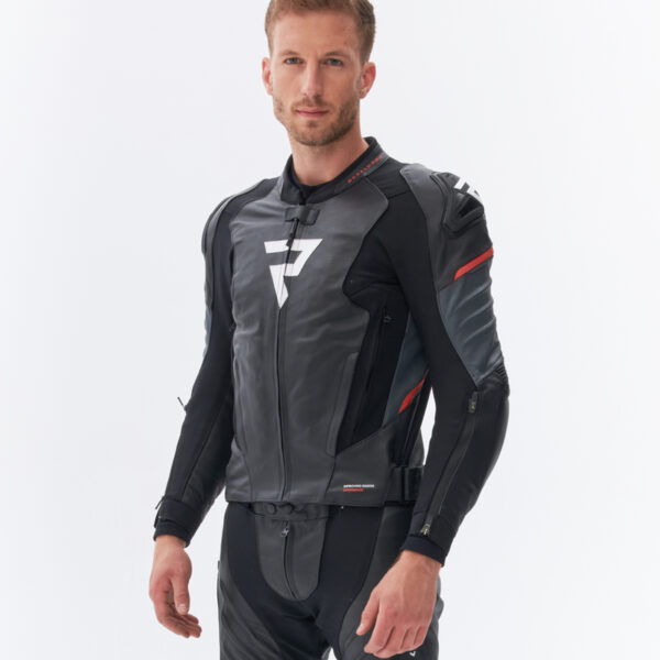 Kurtka skórzana REBELHORN VELOCE BLACK/GREY/FLUO RED - obrazek 4
