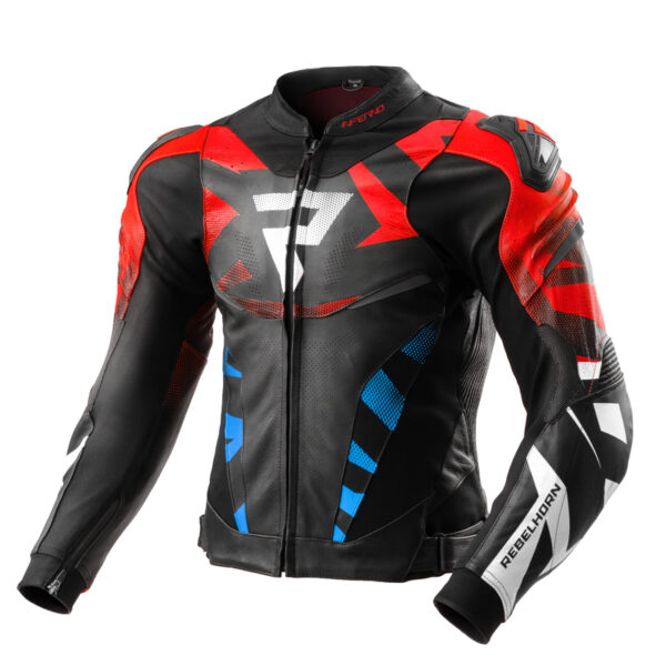 Kurtka skórzana REBELHORN INFERNO BLACK/BLUE/WHITE/RED