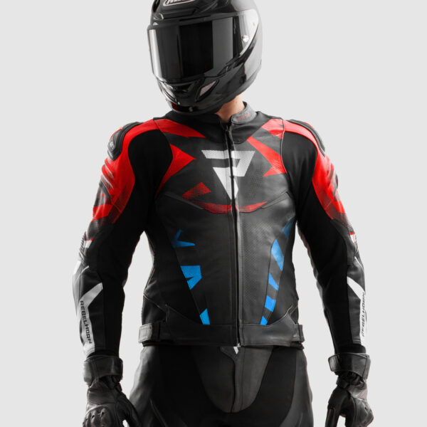 Kurtka skórzana REBELHORN INFERNO BLACK/BLUE/WHITE/RED - obrazek 4