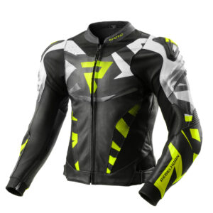Kurtka skórzana REBELHORN INFERNO BLACK/WHITE/FLUO YELLOW
