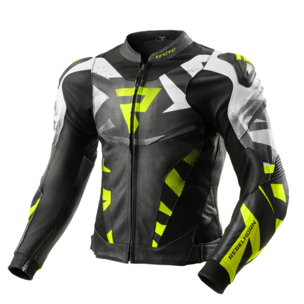 Kurtka skórzana REBELHORN INFERNO BLACK/WHITE/FLUO YELLOW