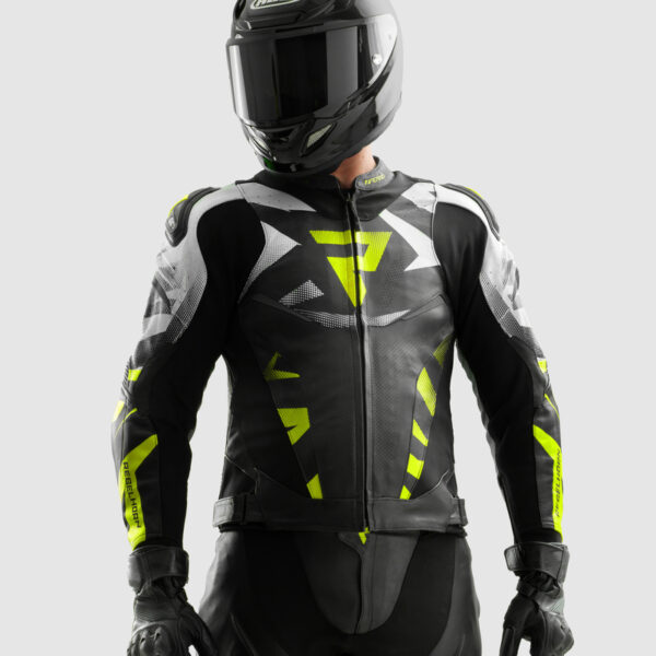 Kurtka skórzana REBELHORN INFERNO BLACK/WHITE/FLUO YELLOW - obrazek 4