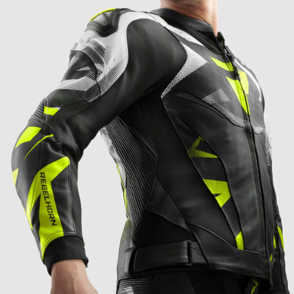 Kurtka skórzana REBELHORN INFERNO BLACK/WHITE/FLUO YELLOW - obrazek 12