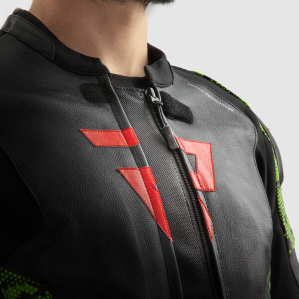 Kurtka skórzana REBELHORN VELOCE CAMO BLACK/GREEN/FLUO RED - obrazek 4