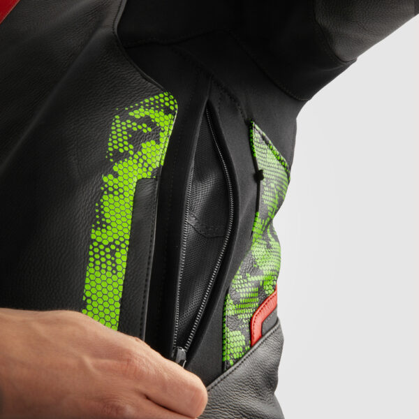Kurtka skórzana REBELHORN VELOCE CAMO BLACK/GREEN/FLUO RED - obrazek 5