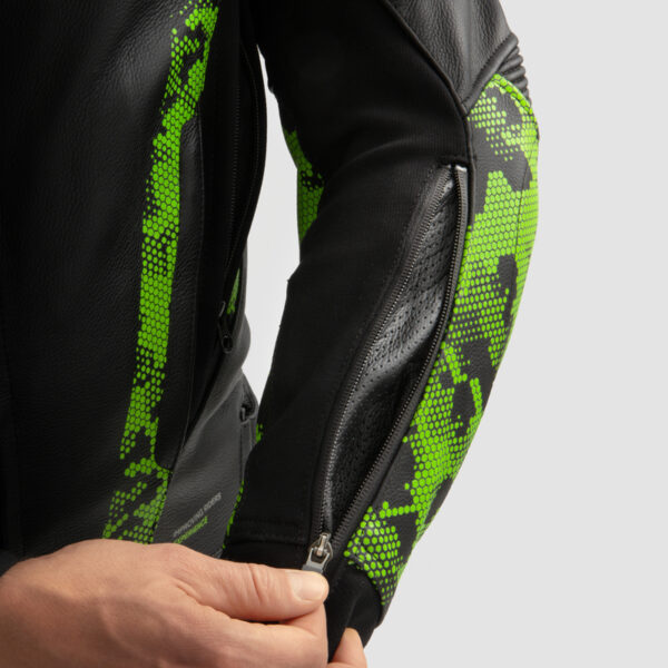 Kurtka skórzana REBELHORN VELOCE CAMO BLACK/GREEN/FLUO RED - obrazek 6