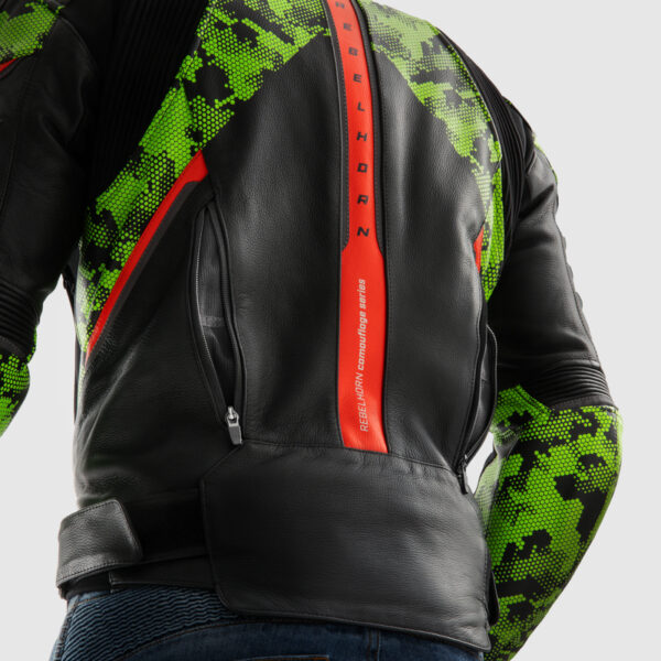 Kurtka skórzana REBELHORN VELOCE CAMO BLACK/GREEN/FLUO RED - obrazek 7