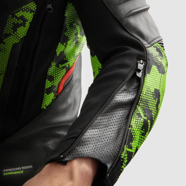 Kurtka skórzana REBELHORN VELOCE CAMO BLACK/GREEN/FLUO RED - obrazek 9