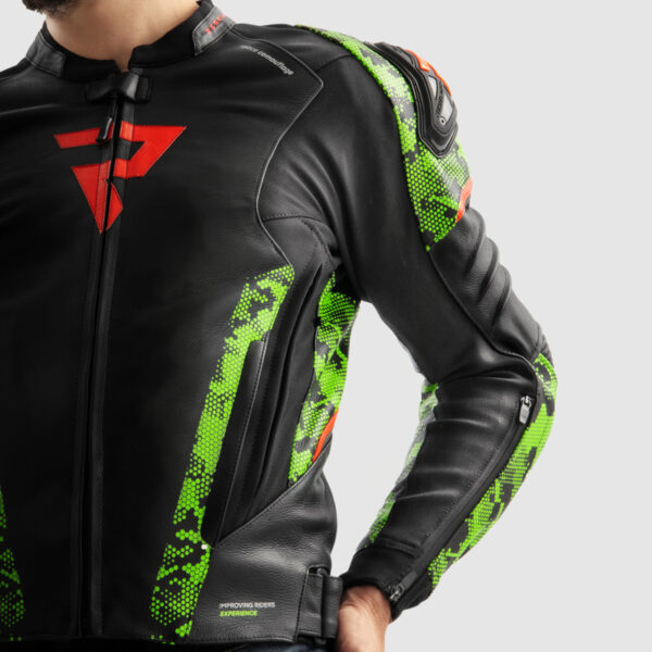 Kurtka skórzana REBELHORN VELOCE CAMO BLACK/GREEN/FLUO RED - obrazek 10