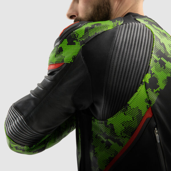 Kurtka skórzana REBELHORN VELOCE CAMO BLACK/GREEN/FLUO RED - obrazek 11