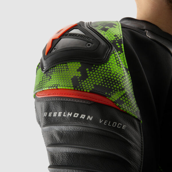Kurtka skórzana REBELHORN VELOCE CAMO BLACK/GREEN/FLUO RED - obrazek 16
