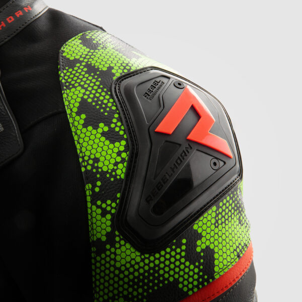 Kurtka skórzana REBELHORN VELOCE CAMO BLACK/GREEN/FLUO RED - obrazek 17