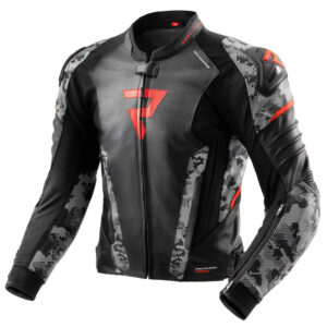 Kurtka skórzana REBELHORN VELOCE CAMO BLACK/GREY/FLUO RED