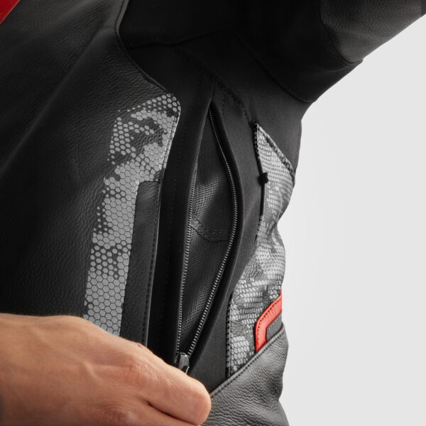 Kurtka skórzana REBELHORN VELOCE CAMO BLACK/GREY/FLUO RED - obrazek 5