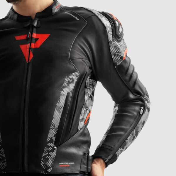 Kurtka skórzana REBELHORN VELOCE CAMO BLACK/GREY/FLUO RED - obrazek 10