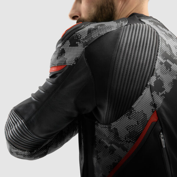 Kurtka skórzana REBELHORN VELOCE CAMO BLACK/GREY/FLUO RED - obrazek 11