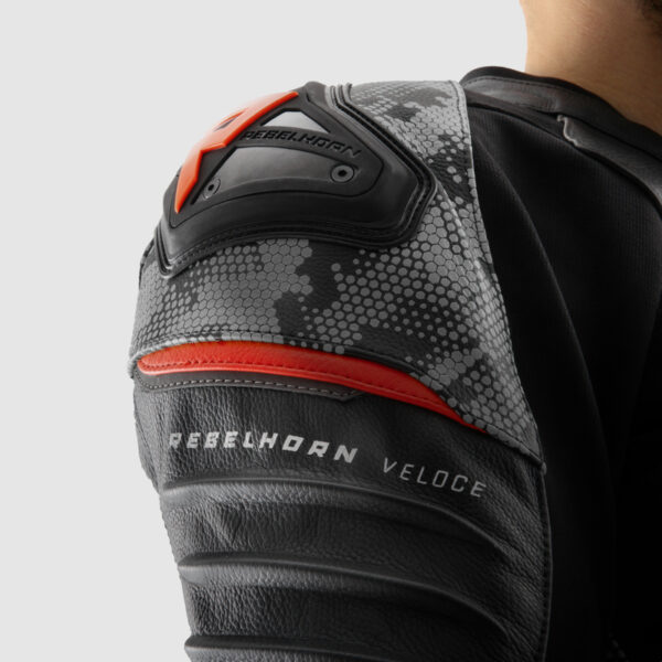 Kurtka skórzana REBELHORN VELOCE CAMO BLACK/GREY/FLUO RED - obrazek 16